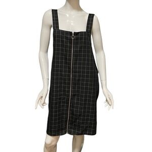 Forever 21 Watch Plaid Zipper Jumper Midi Dress Black White 2X